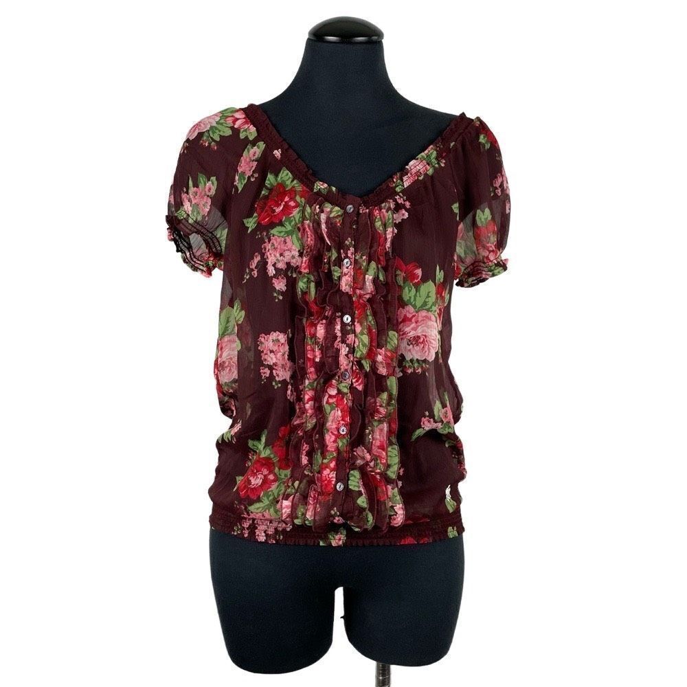 Abercrombie & Fitch Sheer Layering Chiffon Floral Blouse - Women’s M